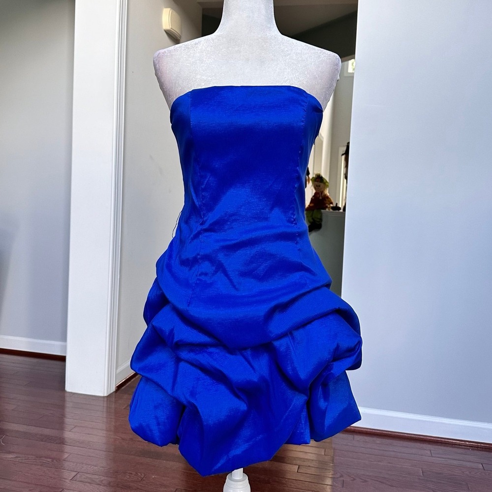 Vintage Y2K 2000s Jessica McClintock Gunne Sax Royal Cobalt Blue Strapless Dress